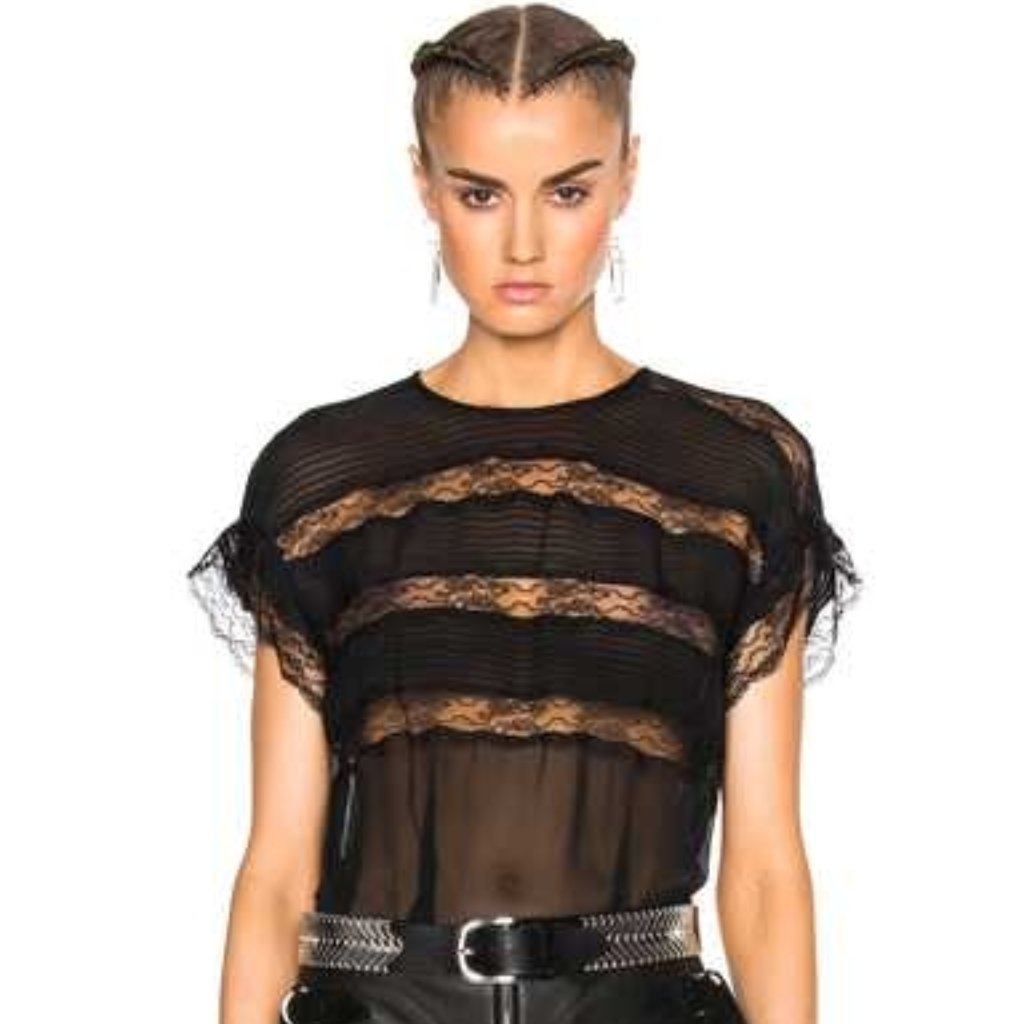 Nwt Isabel Marant Silk Spike Easy Victorian Lace Cocktail Black Blouse Top Xs